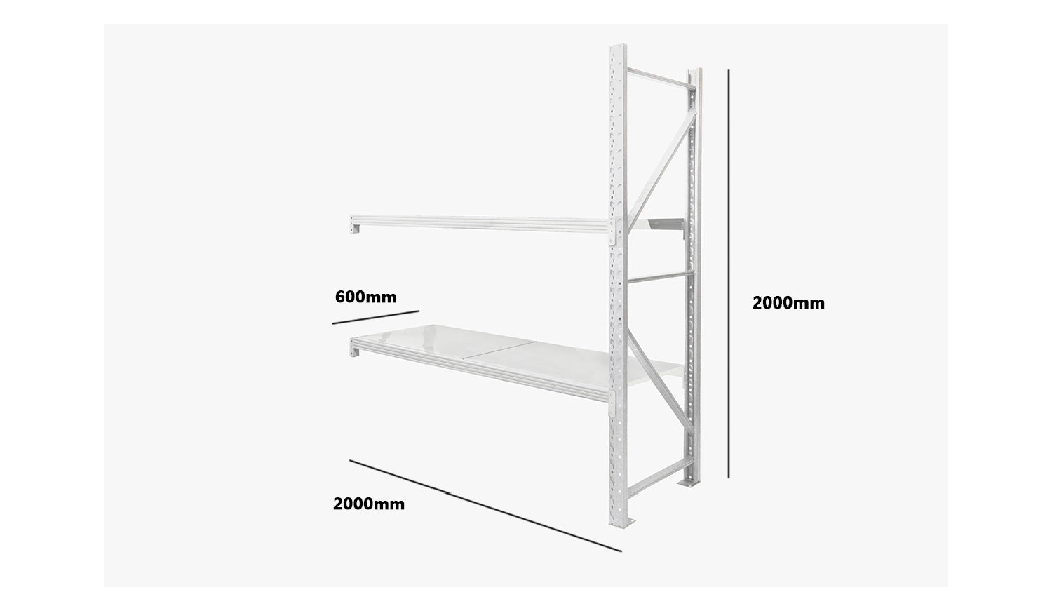 TSB Living 2 Tier Longspan Add-On Shelving Unit 2m - Grey White