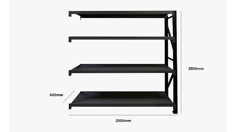 TSB Living 4 Tier Longspan Add-On Shelving Unit 2m - Black