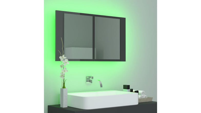 NNEVL LED Backlit Bathroom Mirror Cabinet 80 x 12 x 45cm - Gloss Grey