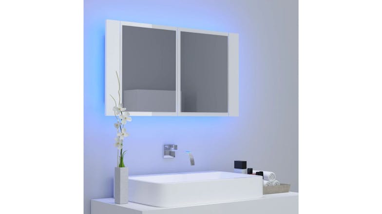 NNEVL LED Backlit Bathroom Mirror Cabinet 80 x 12 x 45cm - Gloss White