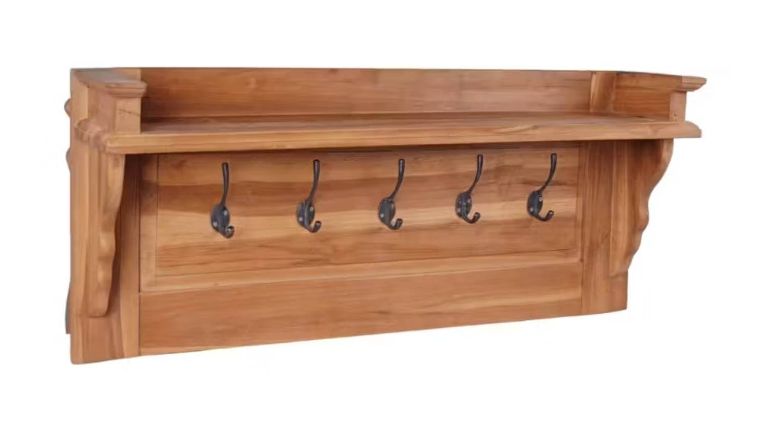 NNEVL Wall-Mounted Coat Rack w/ Shelf 80 x 16.5 x 35cm - Teak Wood