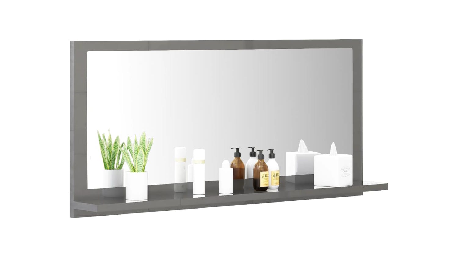 NNEVL Bathroom Mirror w/ Built-In Shelf 80x10.5x37cm Gloss Grey