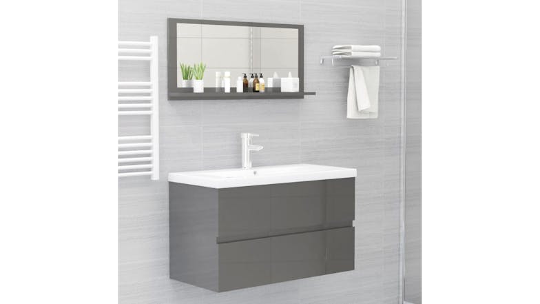 NNEVL Bathroom Mirror w/ Built-In Shelf 80x10.5x37cm Gloss Grey