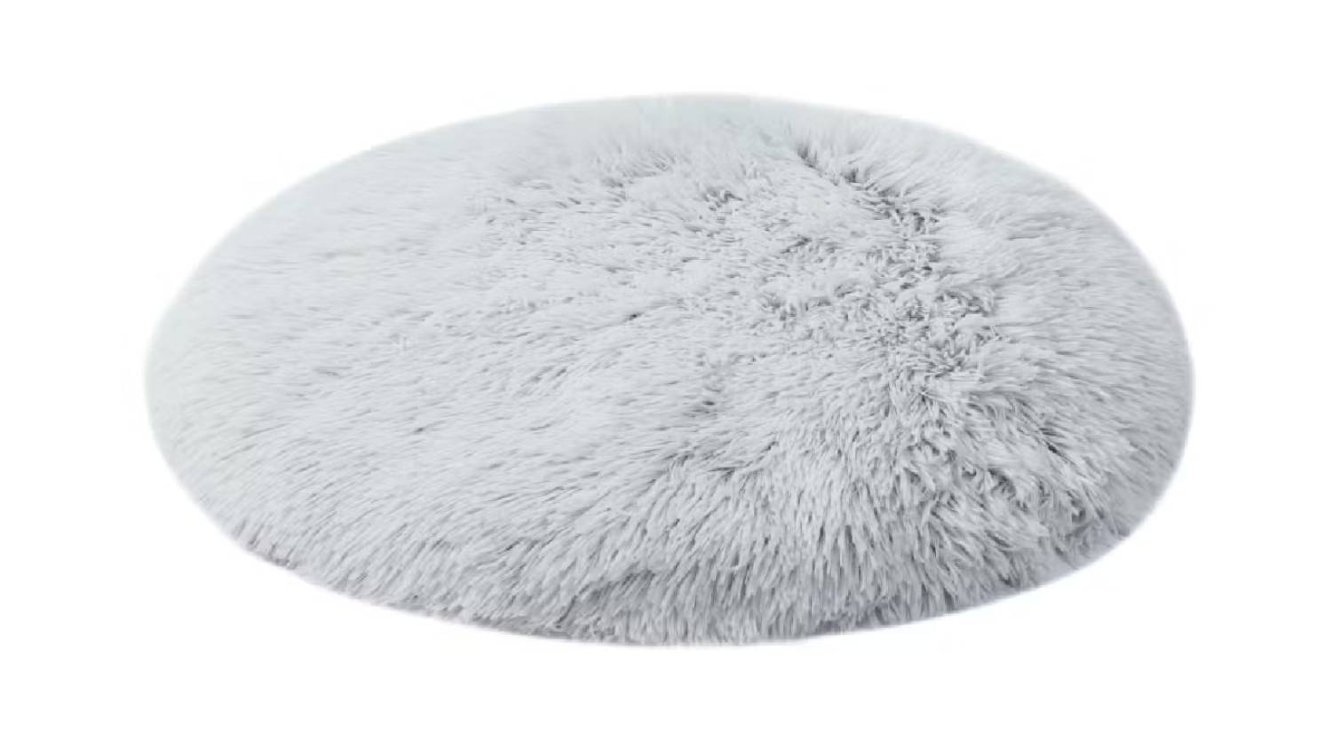 A white pet mat with a soft, shaggy faux fur.