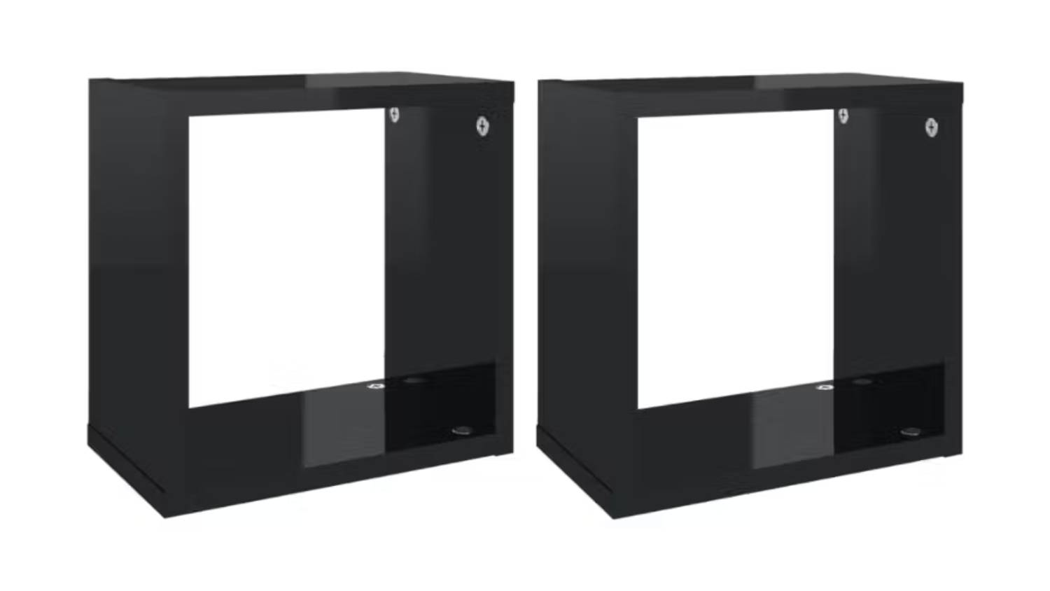Two floating cube wall shelves in gloss black