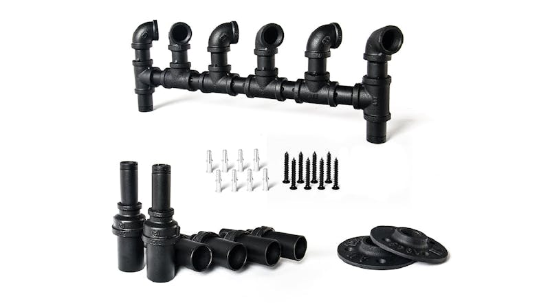 TSB Living 6 Bottle Wall Mounted Industrial Pipe Wine Rack - Black