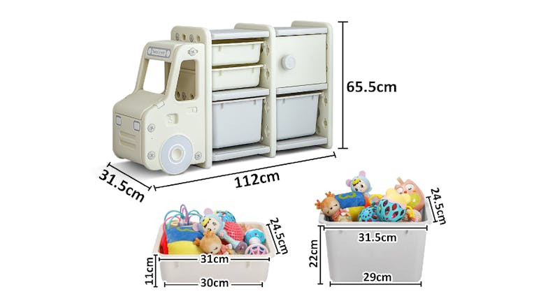 TSB Living Children's Car-Shaped Storage Shelf Set 112 x 31 x 65cm - White