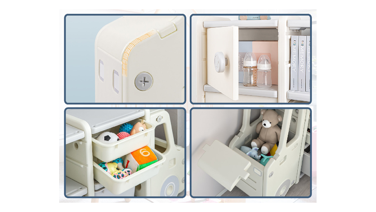 TSB Living Children's Car-Shaped Storage Shelf Set 112 x 31 x 65cm - White