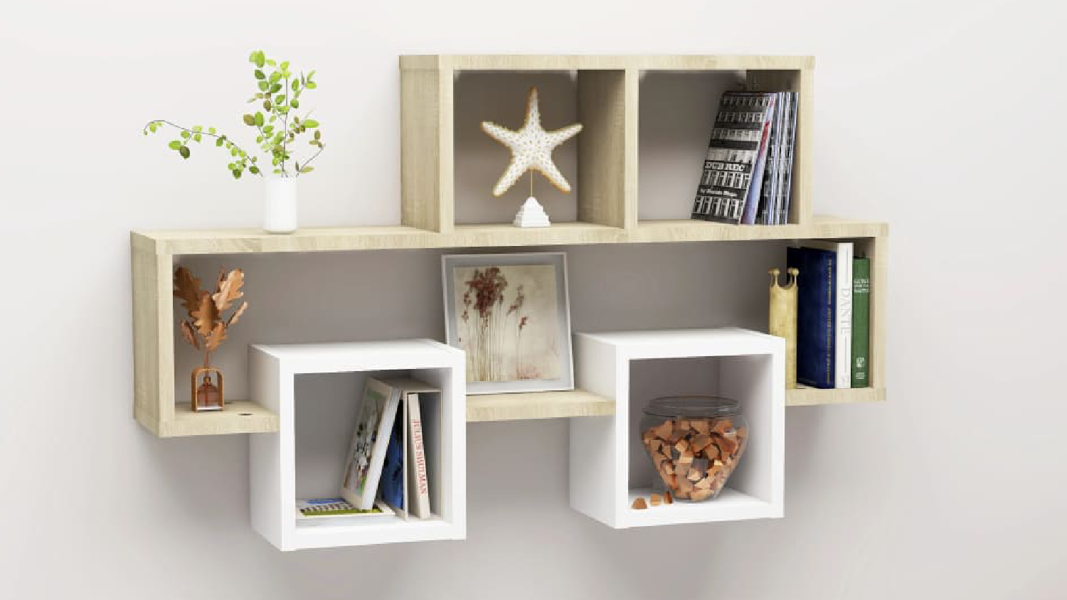 NNEVL Car-Shaped Wall Shelves 82 x 15 x 51cm - Sonoma Oak/White