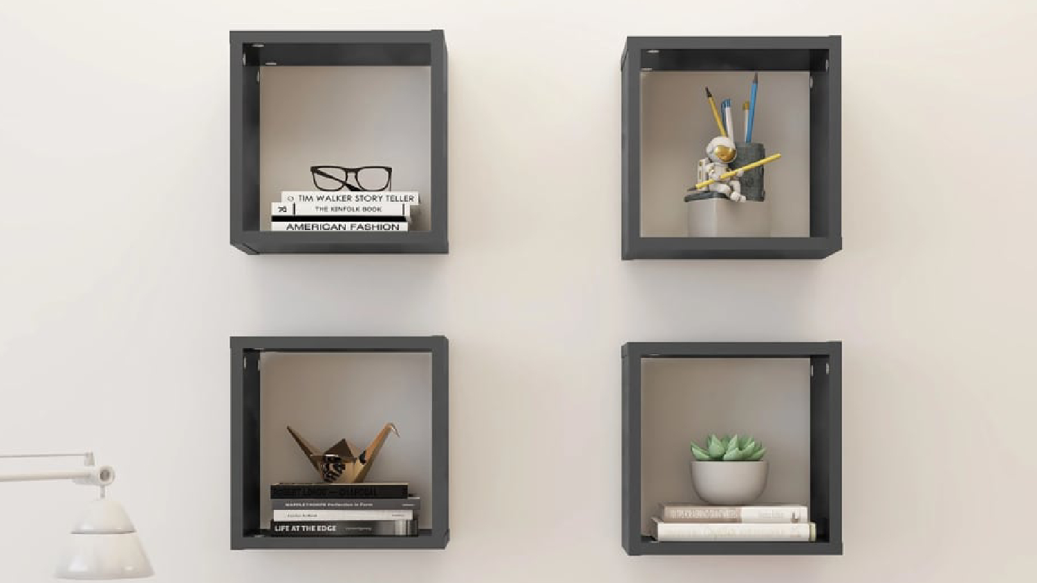 NNEVL Floating Cube Wall Shelves 4pcs. 26 x 15 x 26 - Gloss Grey