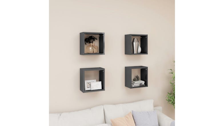 NNEVL Wall Shelves Floating Cube 4pcs. 26 x 15 x 26 - Gloss Grey