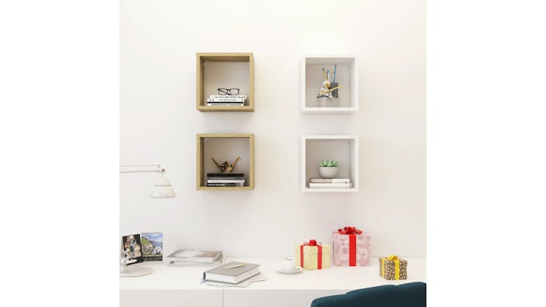 NNEVL Wall Shelves Floating Cube 4pcs. 26 x 15 x 26 - Sonoma Oak/White