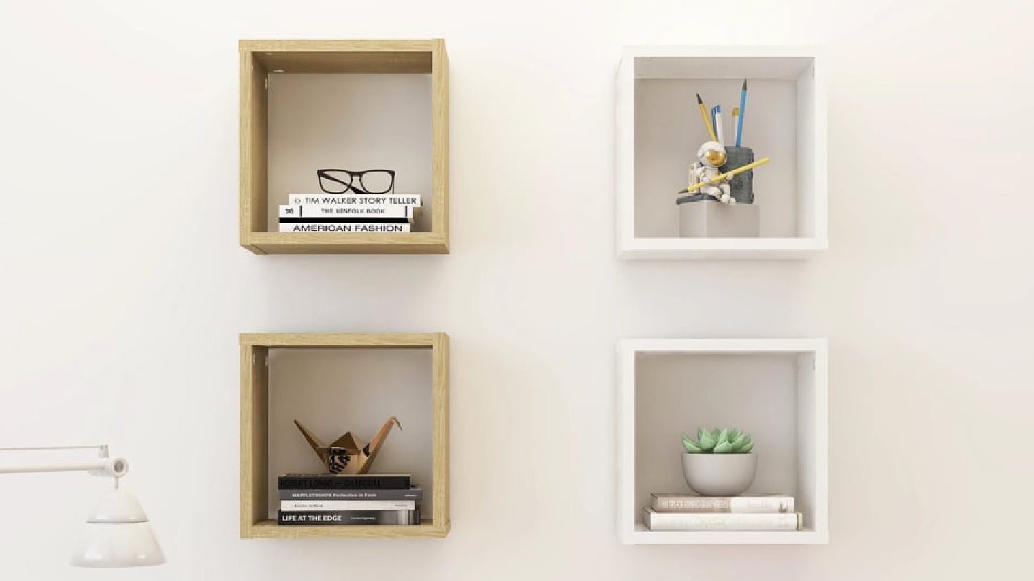 NNEVL Floating Cube Wall Shelves 4pcs. 26 x 15 x 26 - Sonoma Oak/White