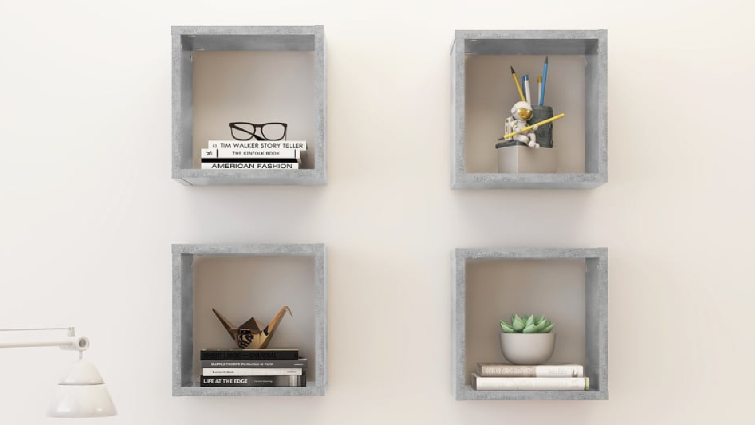 NNEVL Floating Cube Wall Shelves 4pcs. 26 x 15 x 26 - Concrete Grey