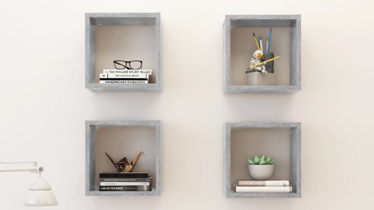 NNEVL Wall Shelves Floating Cube 4pcs. 26 x 15 x 26 - Concrete Grey