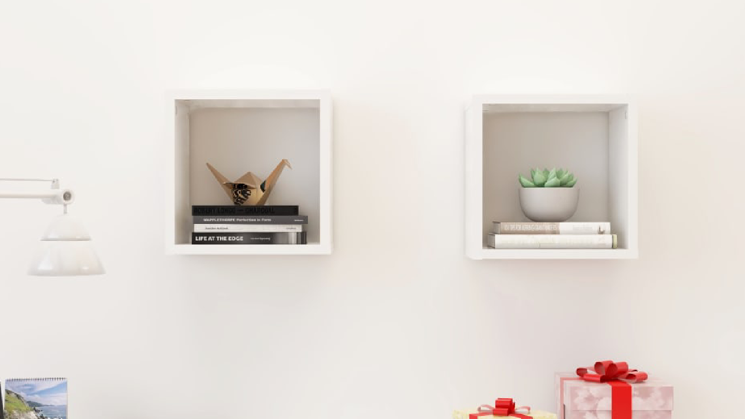 NNEVL Floating Cube Wall Shelves 2pcs. 26 x 15 x 26cm - White