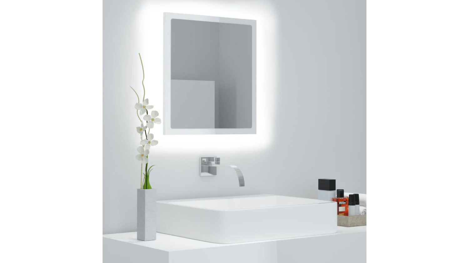 NNEVL LED Backlit Bathroom Mirror 40 x 8.5 x 37cm - Gloss White