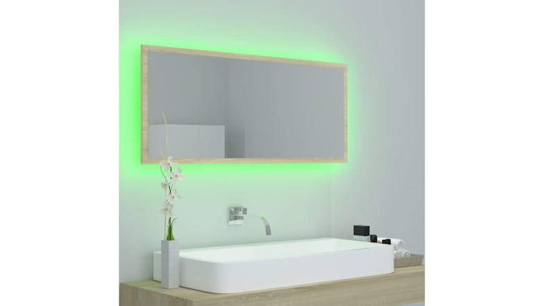 NNEVL LED Backlit Bathroom Mirror 100 x 8.5 x 37cm - Sonoma Oak