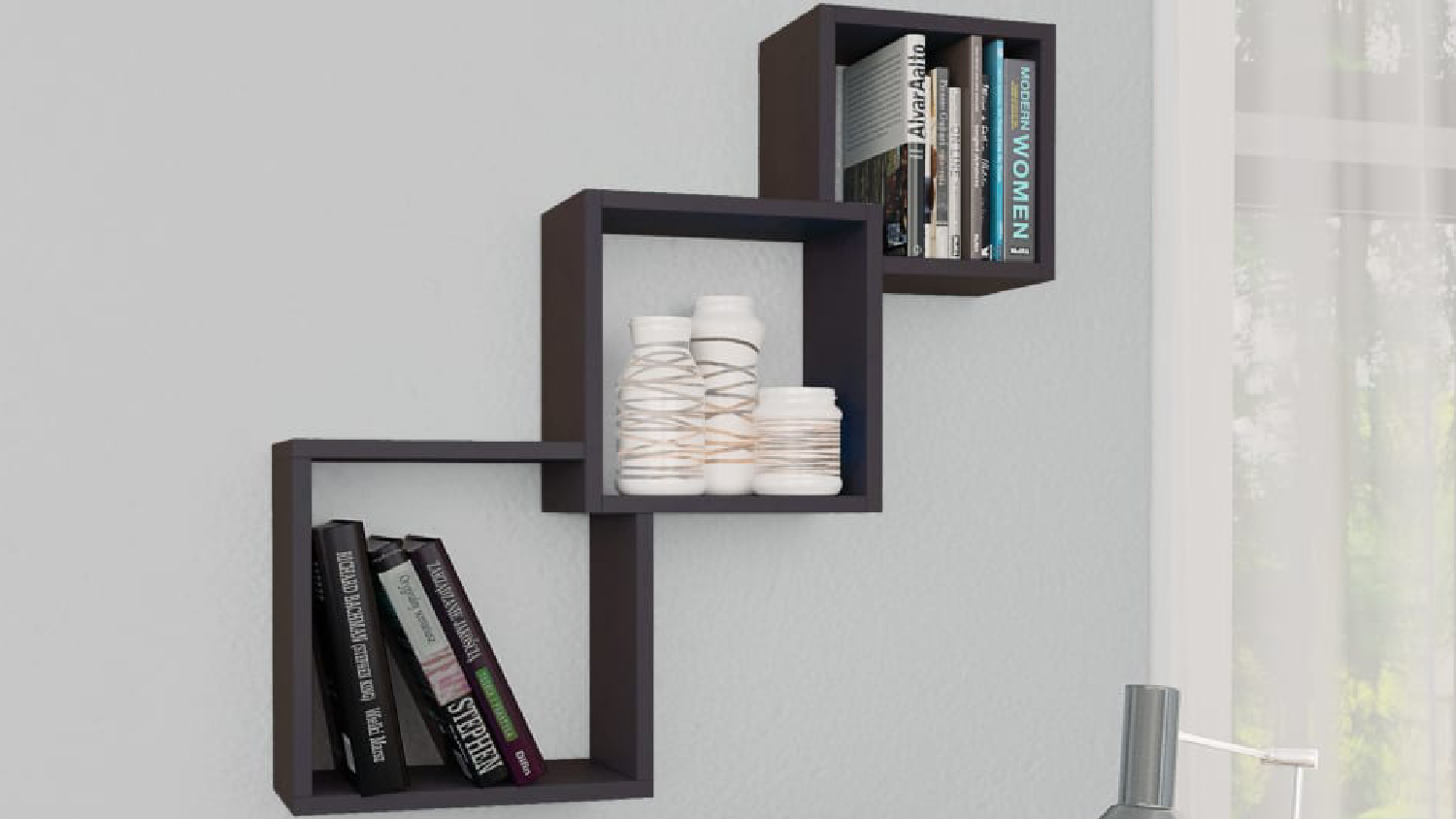 NNEVL Wall Shelves Cube 84.5 x 15 x 27cm - Gloss Grey