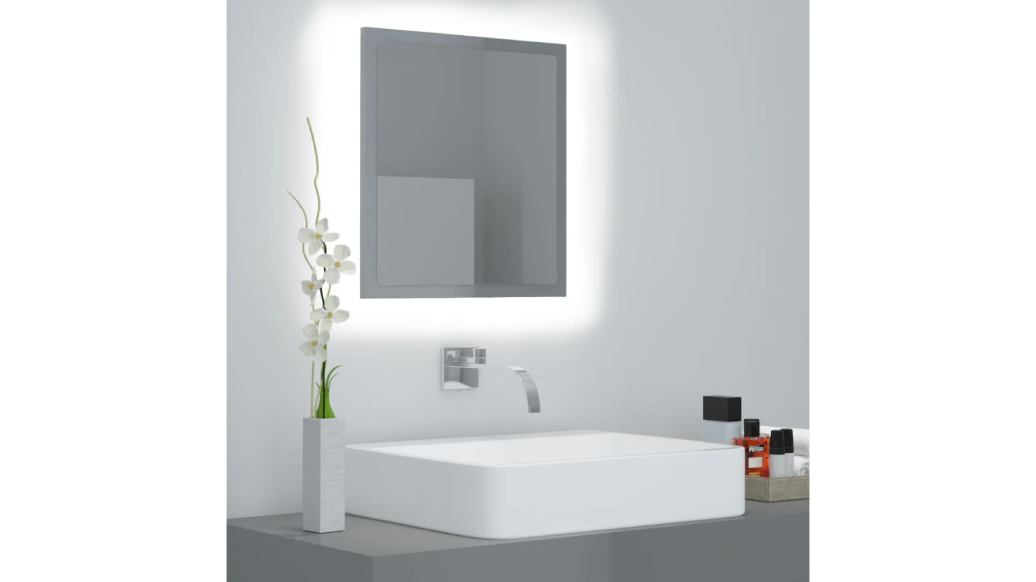 NNEVL LED Backlit Bathroom Mirror 40 x 8.5 x 37cm - Gloss Grey