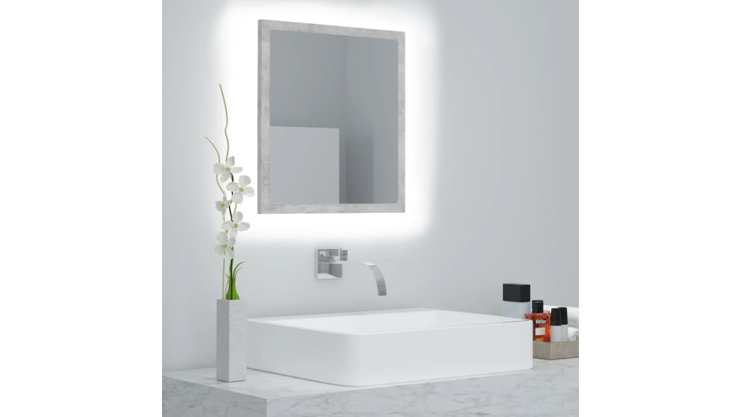 NNEVL LED Backlit Bathroom Mirror 40 x 8.5 x 37cm - Concrete Grey