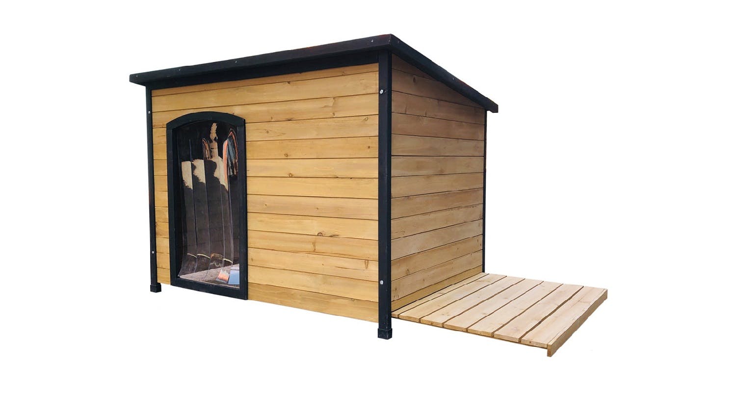 TSB Living Wooden Dog Kennel with Hunge Roof, PVC Door Flap