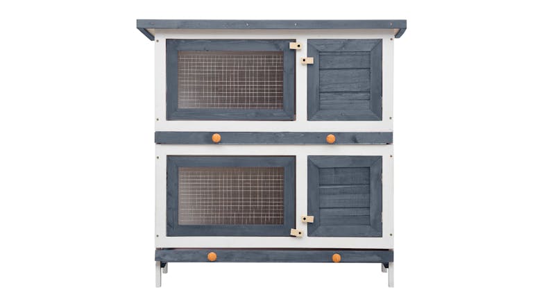 NNEVL Outdoor Rabbit Hutch 4 Door 90cm - Grey Wood