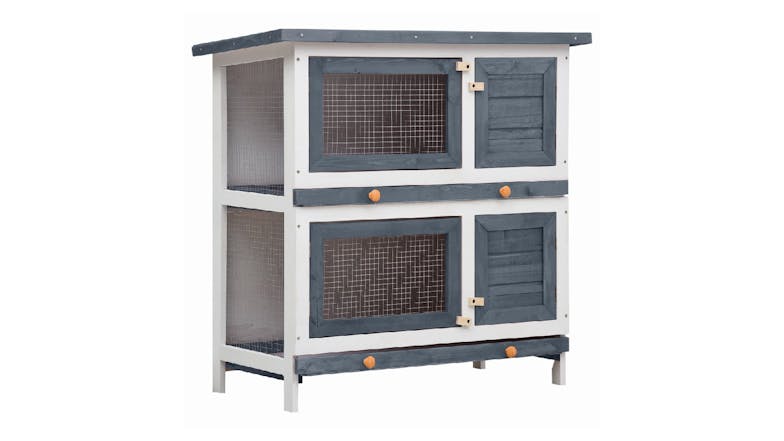 NNEVL Outdoor Rabbit Hutch 4 Door 90cm - Grey Wood