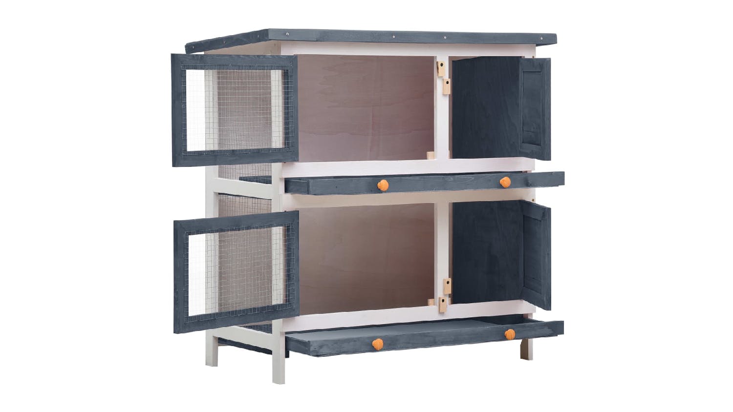 NNEVL Outdoor Rabbit Hutch 4 Door 90cm - Grey Wood