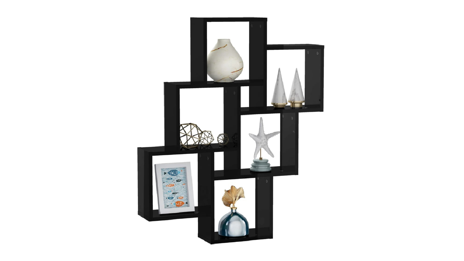 NNEVL 6 Display Cube Wall Shelves 78 x 15 x 93cm - Gloss Black