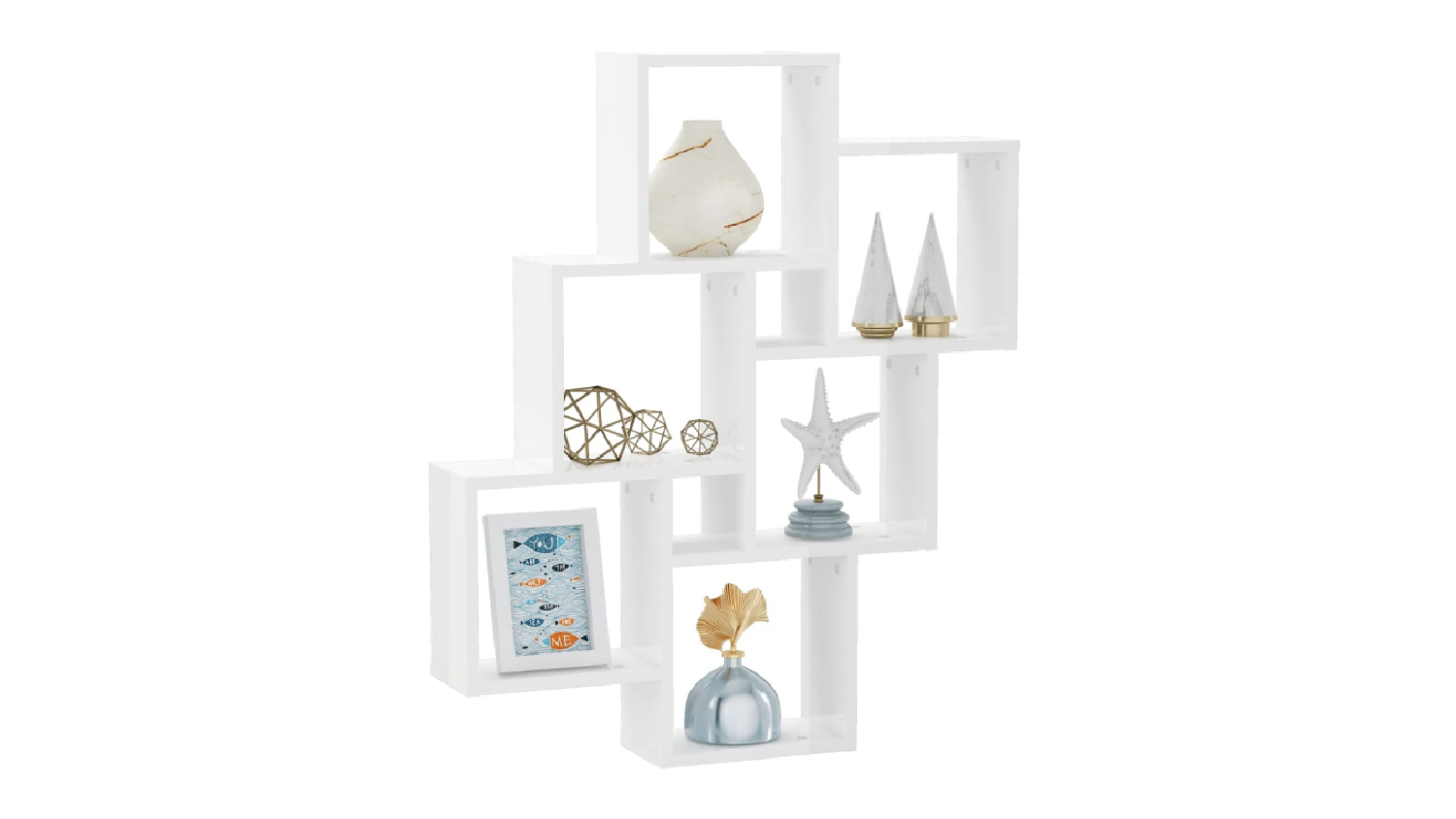 NNEVL 6 Display Cube Wall Shelves 78 x 15 x 93cm - Gloss White