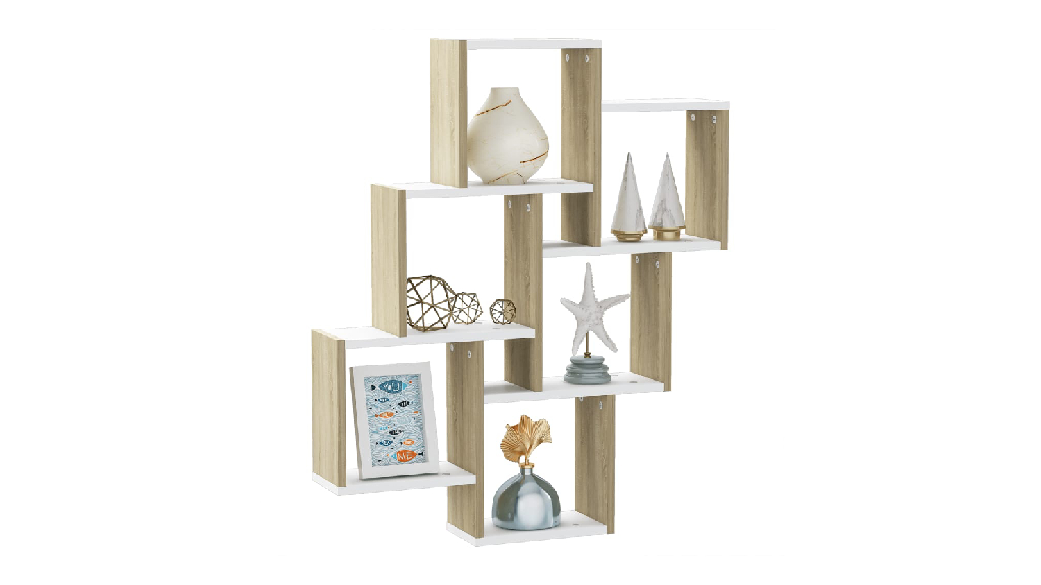 NNEVL 6 Display Cube Wall Shelves 78 x 15 x 93cm - Sonoma Oak/White