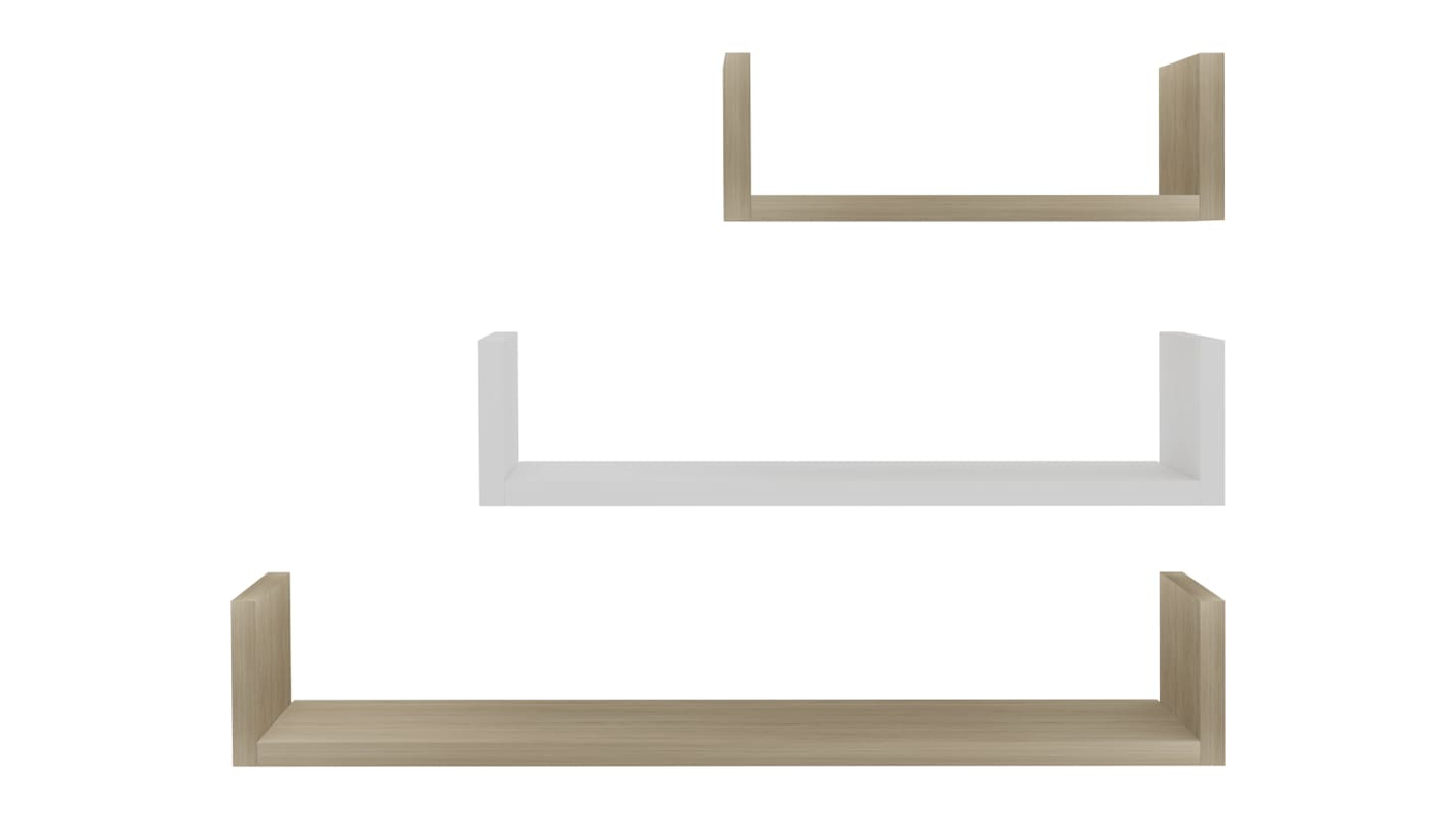 NNEVL Wall Shelves UShape Floating 3pcs. White/Sonoma Oak Harvey