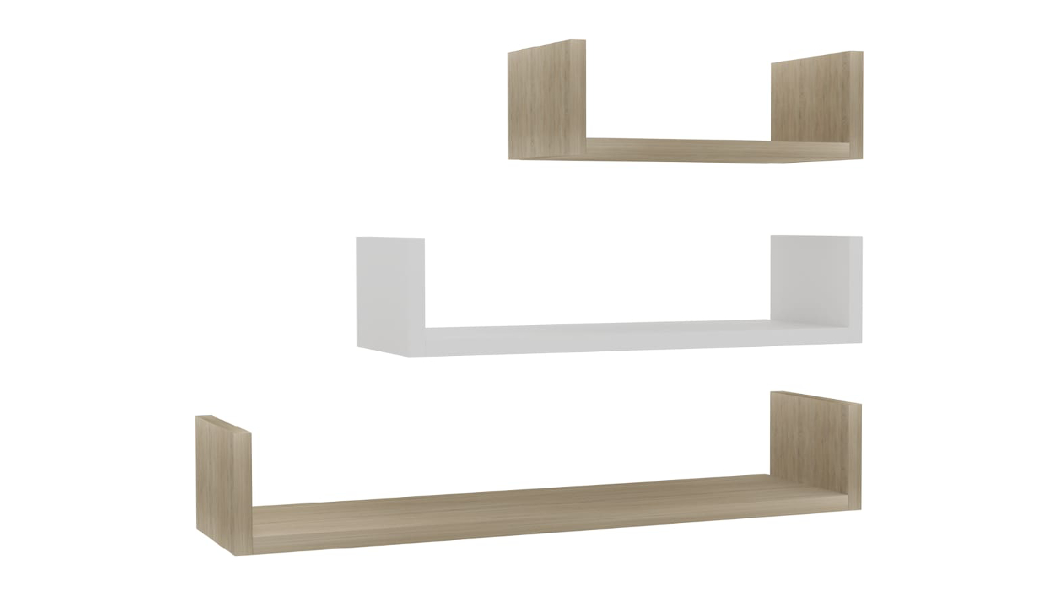 NNEVL Wall Shelves UShape Floating 3pcs. White/Sonoma Oak Harvey