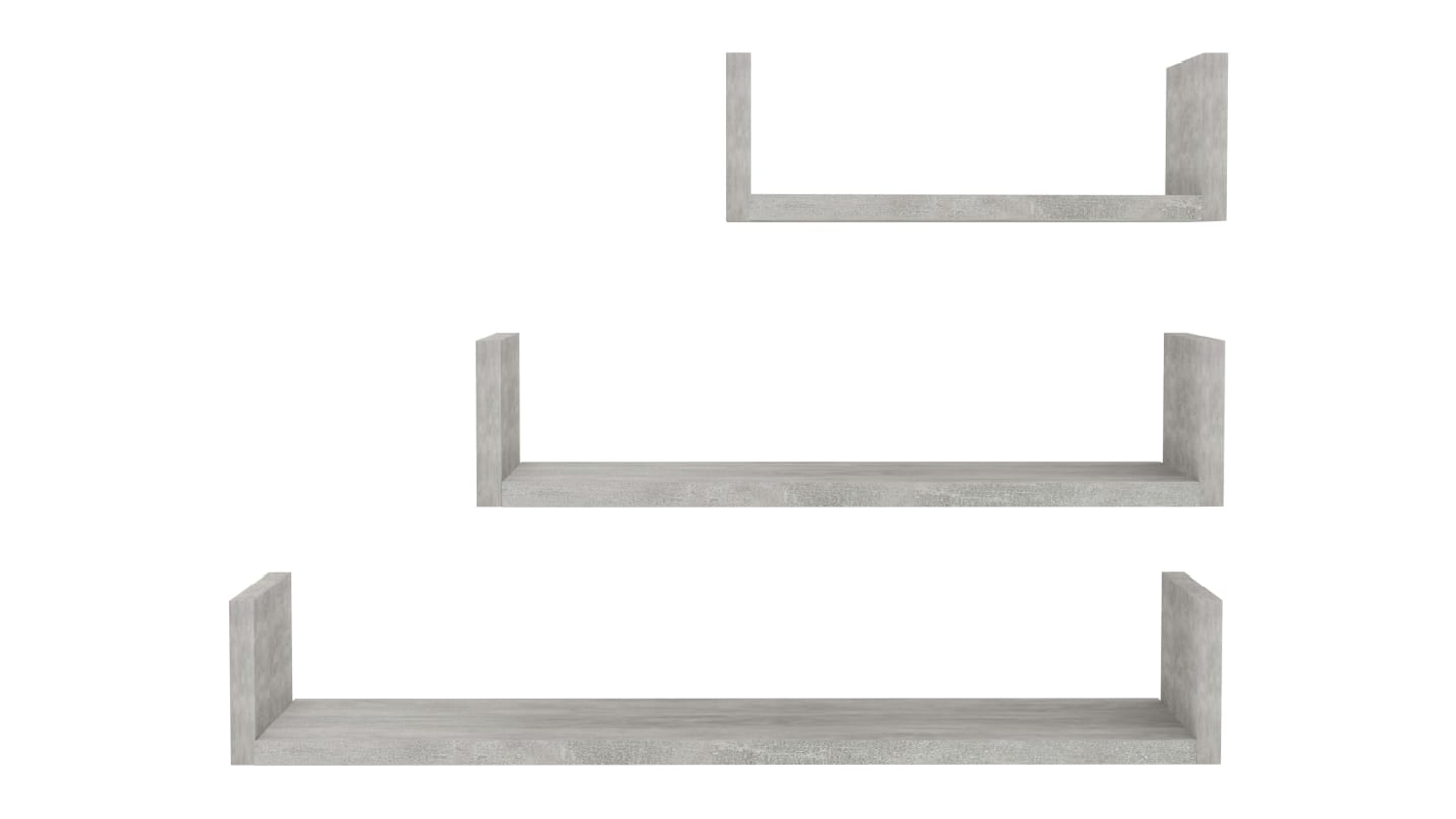 Three NNEVL U-Shape Floating Wall Shelves in a sleek concrete grey colour