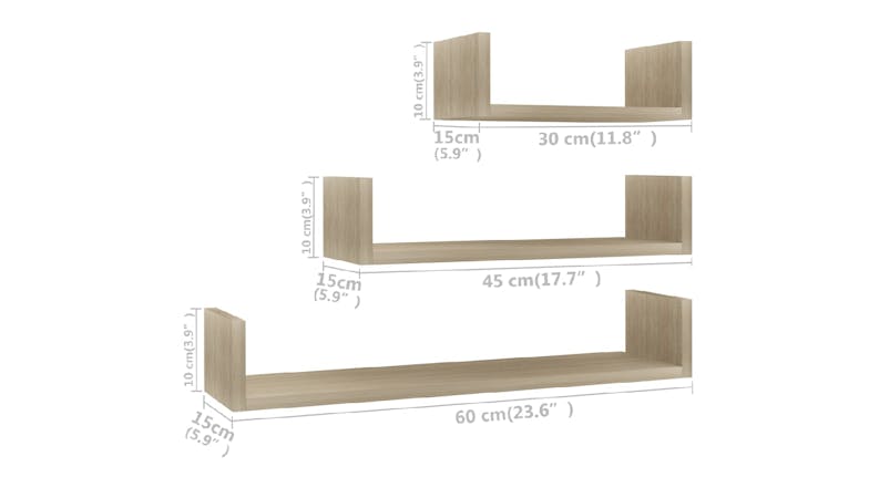NNEVL Wall Shelves U-Shape Floating 3pcs. - Sonoma Oak