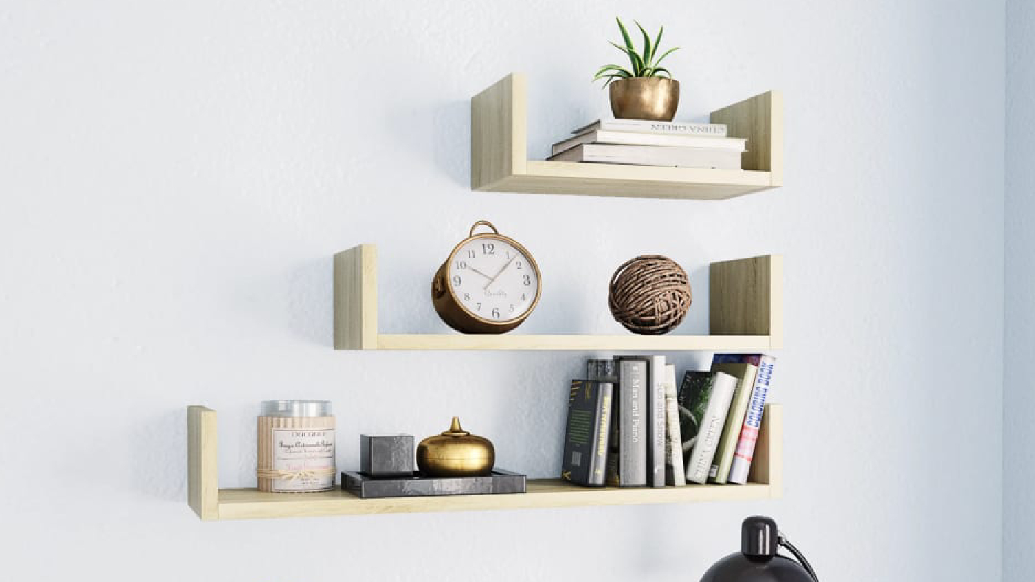 NNEVL U-Shape Floating Wall Shelves 3pcs. - Sonoma Oak