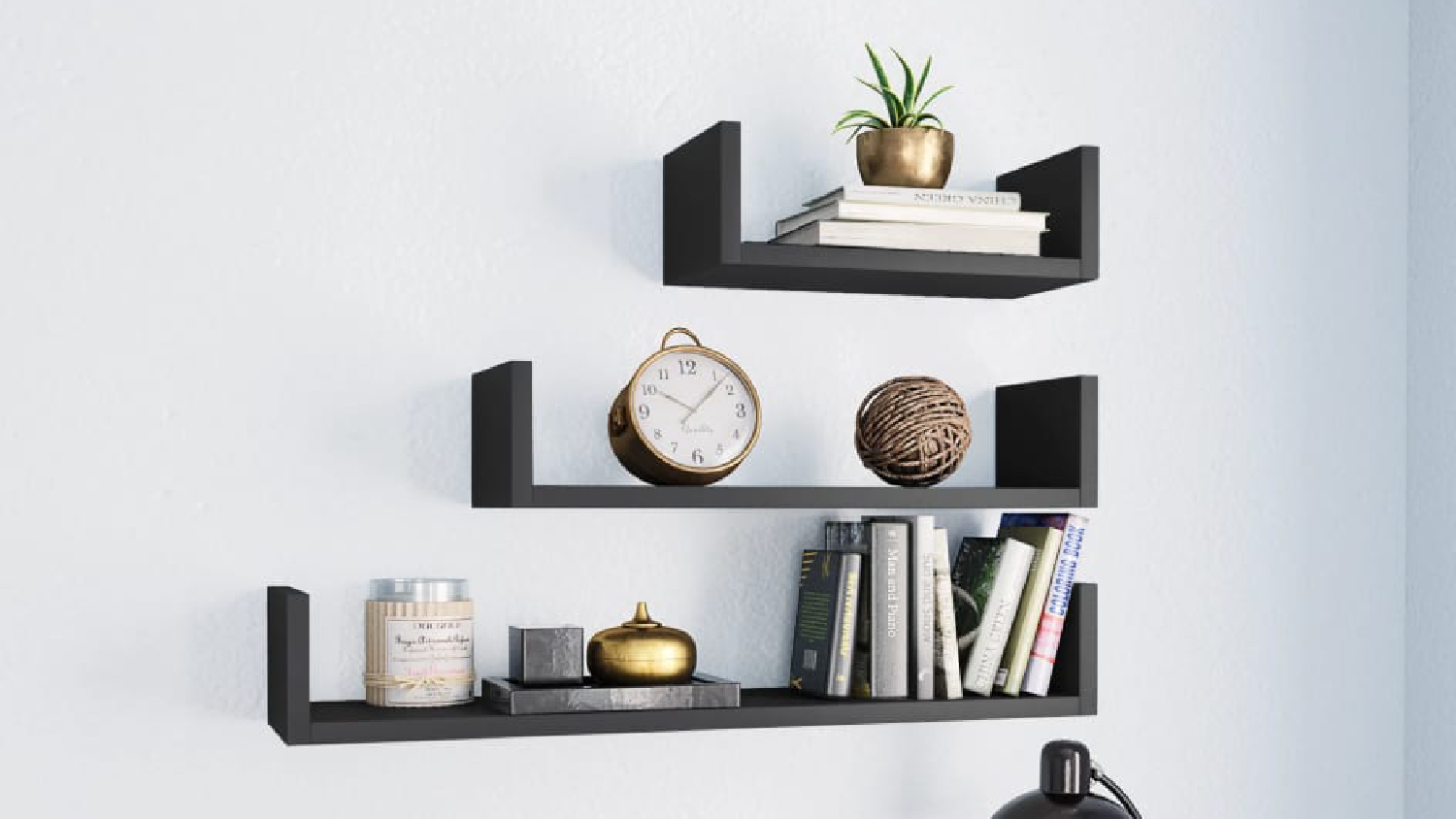 NNEVL U-Shape Floating Wall Shelves 3pcs. - Grey
