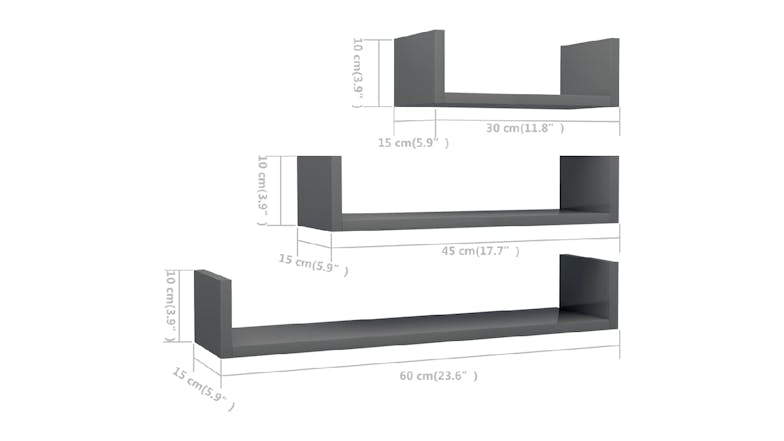 NNEVL Wall Shelves U-Shape Floating 3pcs. - Gloss Grey
