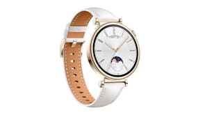 Huawei Watch GT 4 Smartwatch - Stainless steel Case with White Leather Band (41mm Case, GPS, Bluetooth)
