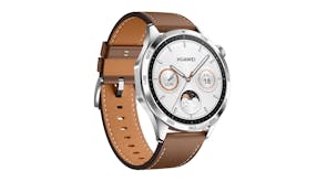 Huawei Watch GT 4 Smartwatch - Stainless steel Case with Brown Leather Band (46mm Case, GPS, Bluetooth)