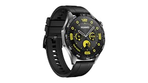 Huawei Watch GT 4 Smartwatch - Stainless steel Case with Black Fluoroelastomer Band (46mm Case, GPS, Bluetooth)