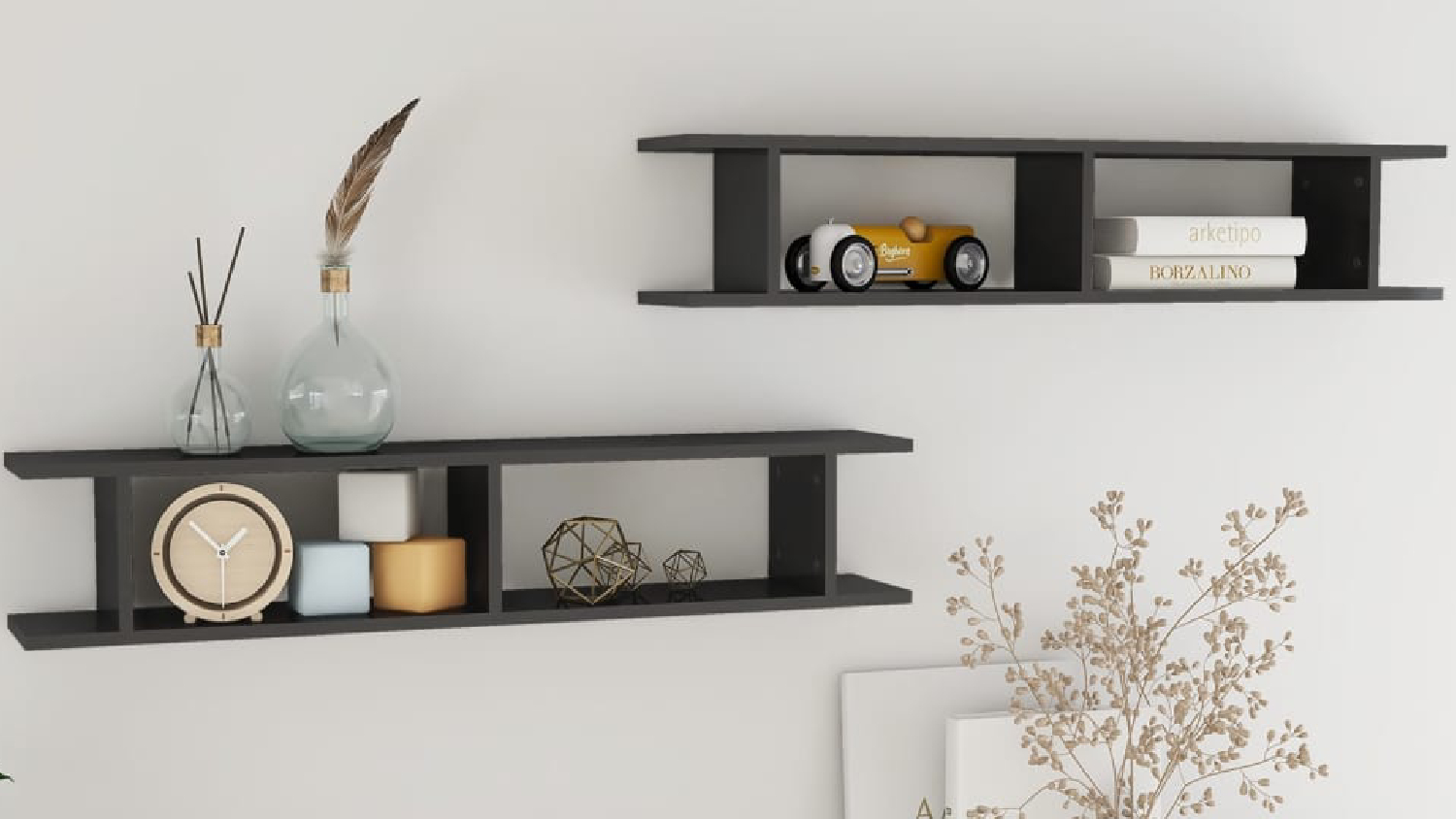 NNEVL Floating Ladder Wall Shelves 2pcs. 105 x 18 x 20cm - Gloss Grey