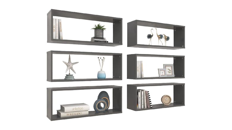 NNEVL Wall Shelves Floating Rectangle 6pcs. 60 x 15 x 33cm - Grey