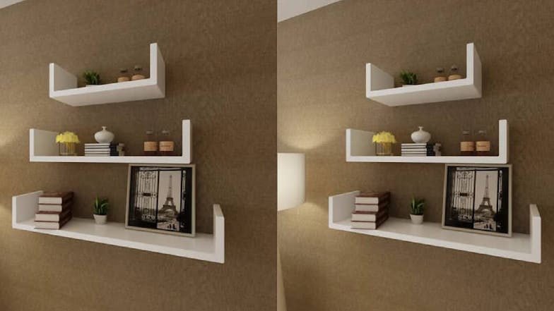 NNEVL Wall Shelves U-Shape Floating 6pcs. - White