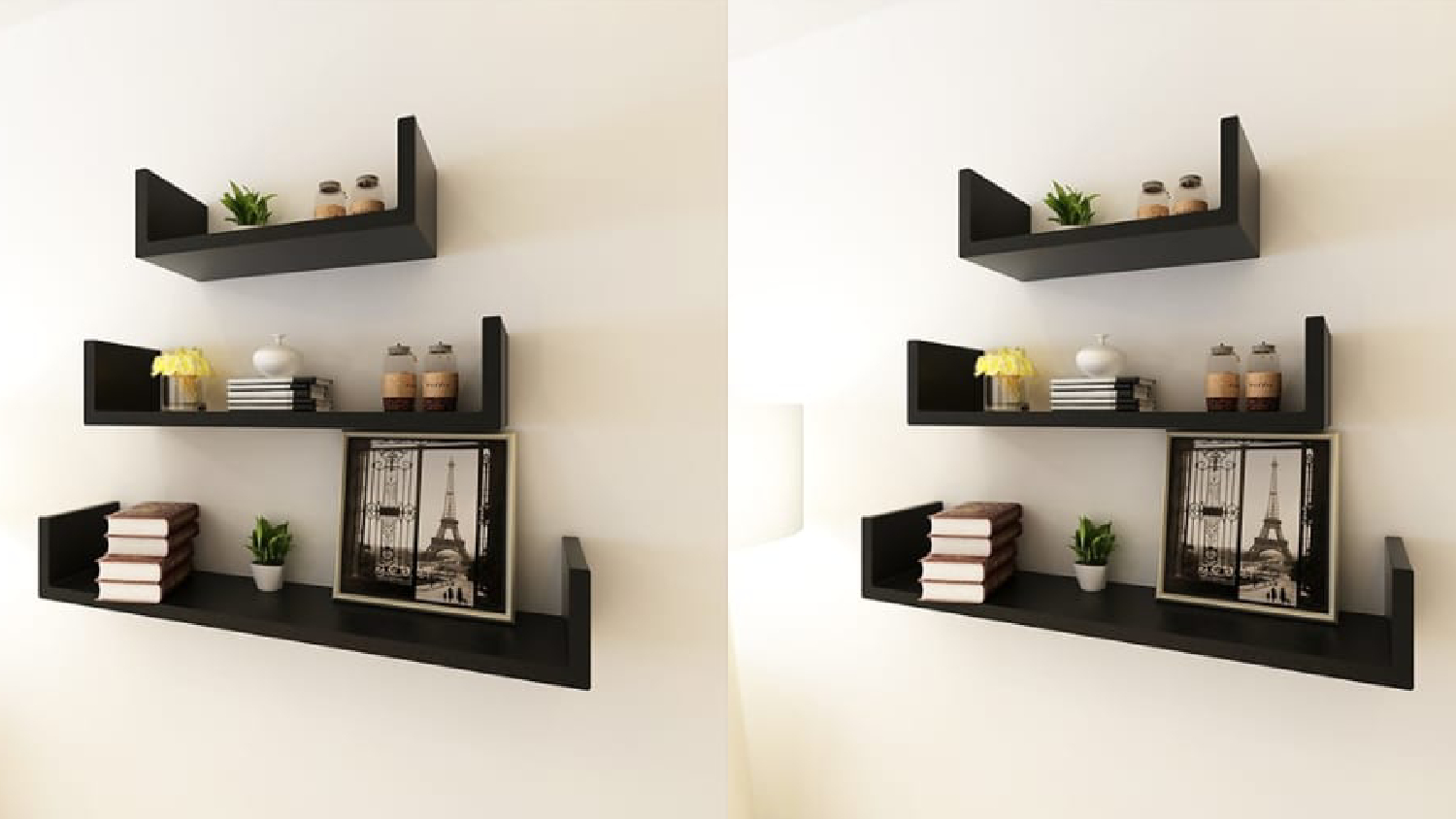 NNEVL  U-Shape Floating Wall Shelves 6pcs. - Black