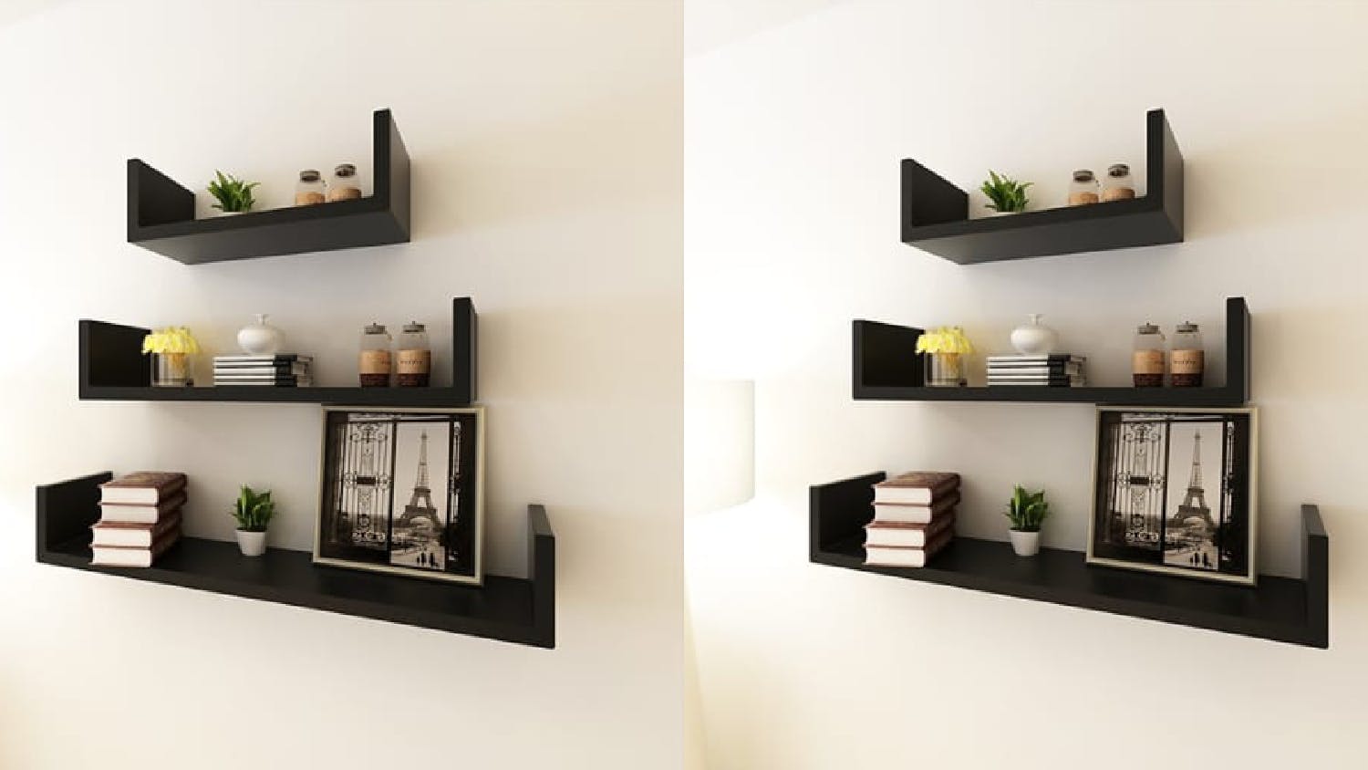 NNEVL Wall Shelves U-Shape Floating 6pcs. - Black