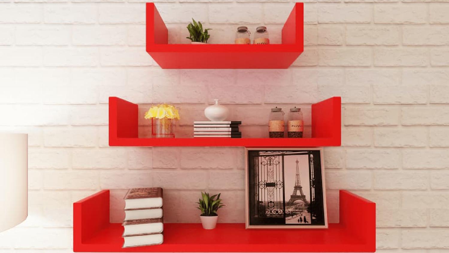 NNEVL U-Shape Floating Wall Shelves 3pcs. - Red