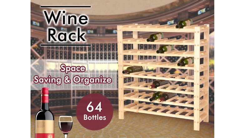 TSB Living 64 Bottle Wood Wine Rack - Light Wood