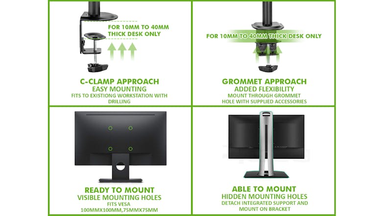 TSB Living Dual Arm Flat/Curved Monitor Desk Mount 32" w/ VESA Adaptor